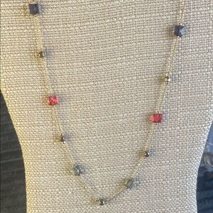 PHD Gold Chain Necklace with Pink, Blue, and Gray Beads